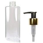 250ml Clear Round PET Bottle with gold pump