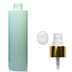 250ml Green Plastic Bottle w white gold spray
