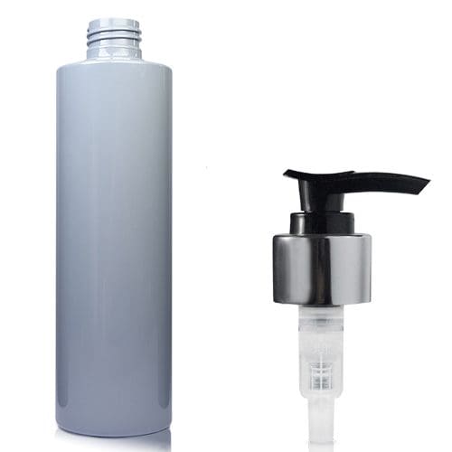 250ml Grey Plastic Bottle with black silver pump