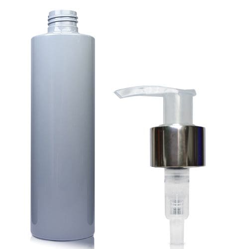 250ml Grey Plastic Bottle with nat silver pump
