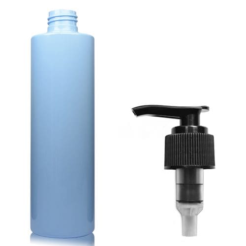 250ml Light Blue Plastic Bottle w black pump