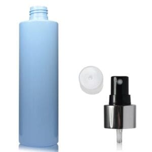 250ml Light Blue Plastic Bottle w silver spray