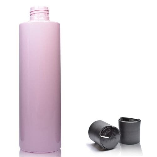 250ml Pink Plastic Bottle w black disc