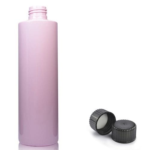 250ml Pink Plastic Bottle w black screw cap
