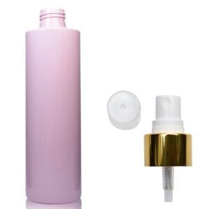 250ml Pink Plastic Bottle w white gold spray