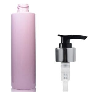 250ml Pink Plastic Bottle with black silver pump