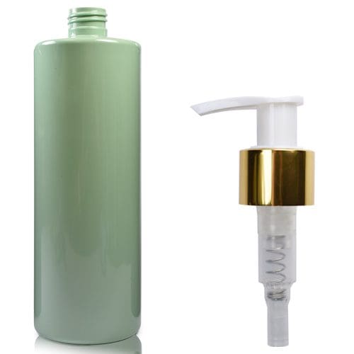 500ml Green Plastic Bottle with white gold pump