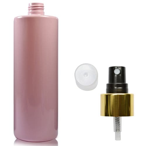 500ml Pink Plastic Bottle with black gold spray