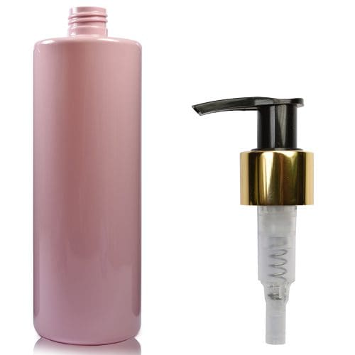 500ml Pink Plastic Bottle with gold black pump