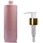 500ml Pink Plastic Bottle with white gold pump