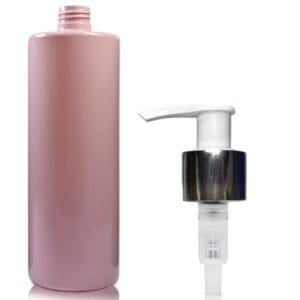 500ml Pink Plastic Bottle with white silver pump