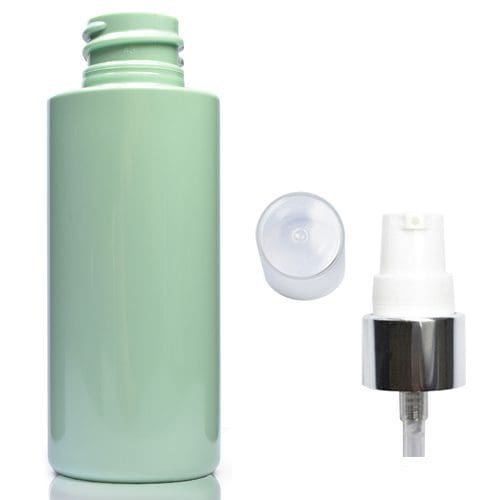 50ml Green Plastic bottle with white silver spray