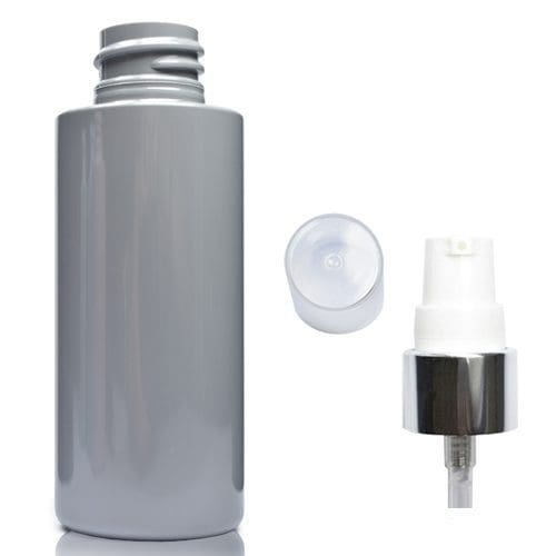 50ml Grey Plastic bottle with white silver spray