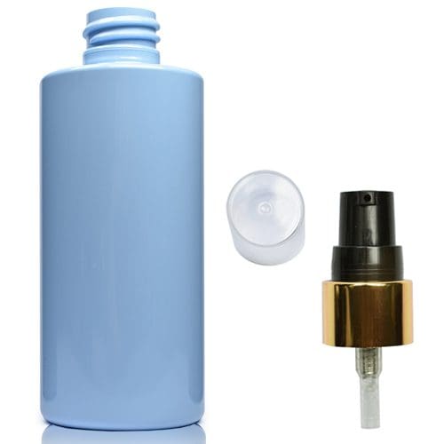 100ml Blue Plastic bottle with gold black pump