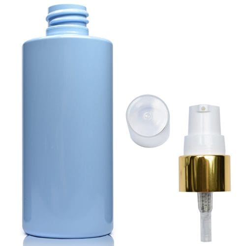100ml Blue Plastic bottle with gold white pump