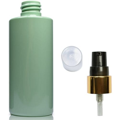 100ml Green Plastic bottle with gold black pump