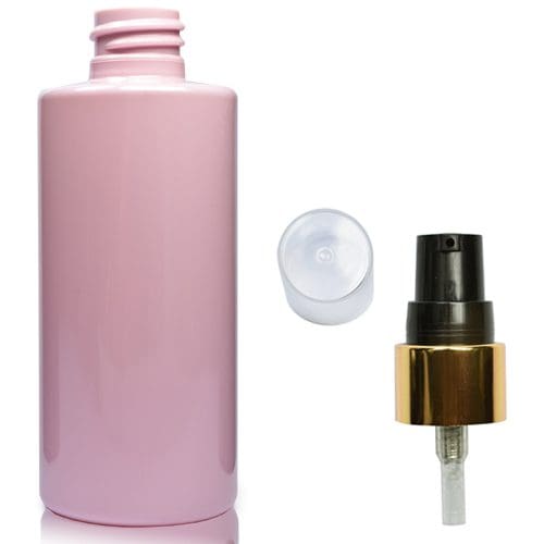 100ml Pink Plastic bottle with gold black pump