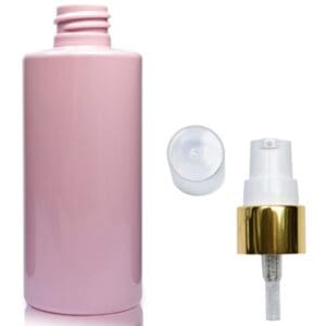 100ml Pink Plastic bottle with gold white pump