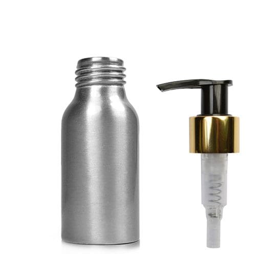 50ml Brushed Aluminium Metal Bottle With Gold Lotion Pump