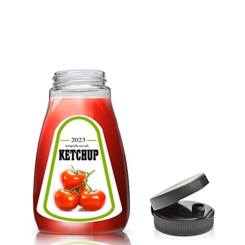 180ml Plastic Squeezy Ketchup Bottle & Smooth Flip Top Cap Ampulla