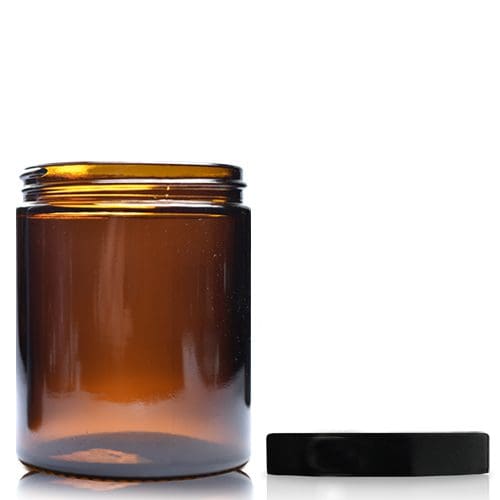 180ml Amber Glass Cosmetic Jar With Black Cap Ampulla