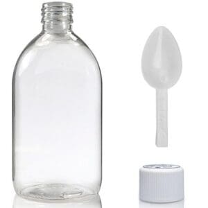 500ml Clear PET Sirop Bottle With White CR Cap & Spoon