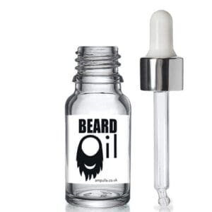10ml Clear Beard Oil Bottle With Silver Pipette And Wiper