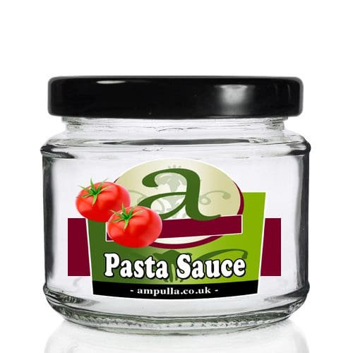 200ml Squat Clear Glass Pasta Sauce Jar With Lid Ampulla LTD
