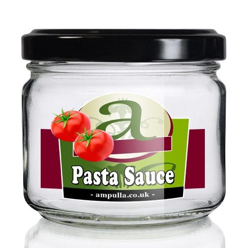 300ml Squat Clear Glass Pasta Sauce Jar With Lid Ampulla Ltd