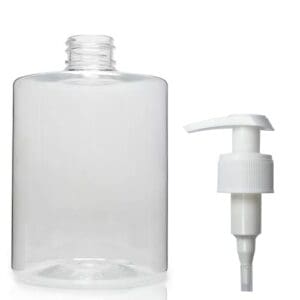 500ml Clear PET Plastic Cylindrical Bottle With Free White Lotion Pump