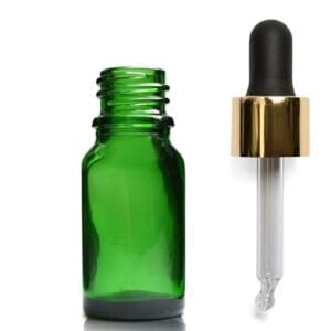10ml Green Glass Dropper Bottle With Luxury Gold Pipette & Wiper