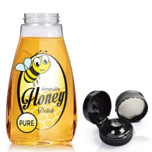 250ml Plastic Squeezy Honey Bottle With Black Flip-Top Cap