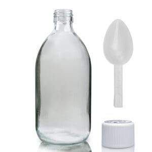 500ml Clear Glass Sirop Bottle With White Medilock Cap & Spoon