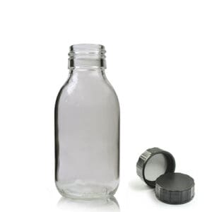 100ml Clear Glass Sirop Bottle with black screw cap